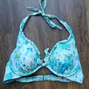 Victorias Secret 38B Floral Underwired Padded Halter Push-up Bikini Top Swimwear